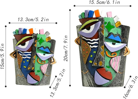 Picasso Face Planter Pots Abstract Art Colorful Flower Vase with Drainage Hole Unique Head Flower Pots for Home Balcony Decoration (Large)