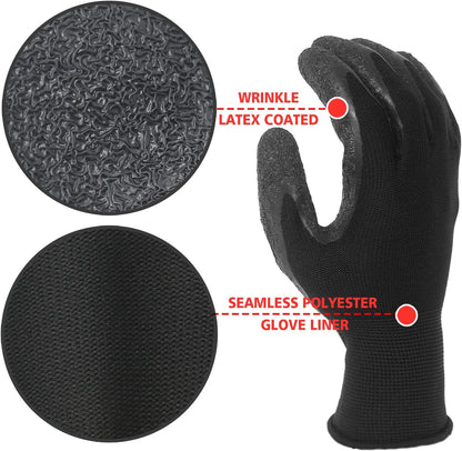 Evridwear Crinkle Latex Rubber Hand Coated Safety Work Gloves for Men Women General Multi Use Construction Warehouse Gardening Assembly Landscaping (XXL-Size) 12 Pairs Pack