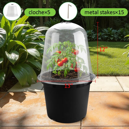 13 Inch Humidity Domes Garden Cloches for Plant Protection, Protectors from Animals, Garden Clear Plant Cover with Ventilation Holes 5 Pack