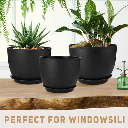 Plant Pots 12/10/9 inch Set of 3, Flower Pots with Multi Mesh Drainage Holes, Large Planters for Indoor Outdoor Garden Plants and Flowers. (Black)