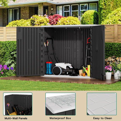 KINYING Outdoor Horizontal Storage Sheds,37 Cu.ft Outdoor Storage Cabinet Waterproof Resin Tool Storage Box for Lawn Mower,Garden Tools and Patio Furniture, Lockable (Black)