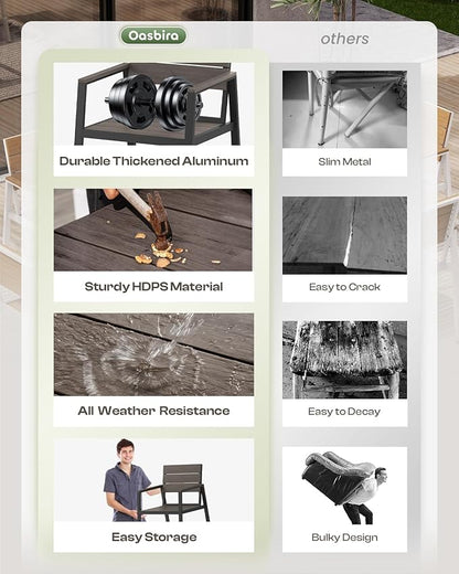 Aluminum Patio Dining Sets 5-Piece Outdoor Dining Sets with Umbrella Hole Wood-Like Table and Chairs, Outdoor Furniture Sets All Weather for Garden, Backyard, Lawn, and Poolside, Charcoal