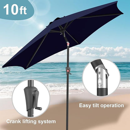 FLAME&SHADE 10ft Patio Umbrella - Outdoor Umbrella with 6 Sturdy Ribs, Push Button Tilt and Crank, UV Protection Table Market Umbrella for Pool, Porch，Garden, Deck, Backyard (Navy Blue)