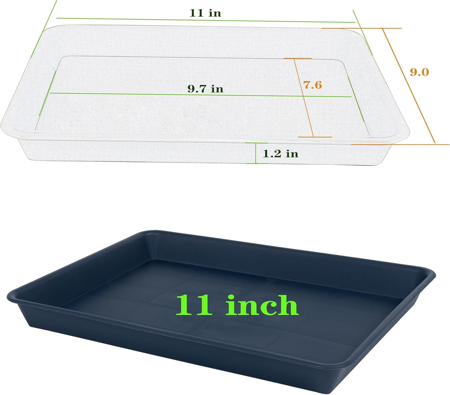 Plant Saucer Growing Tray, Seed Starter Tray Rectangular, Heavy Sturdy Plastic Plant Saucers Drainage Trays, Plant Drip Trays for Pots, Seed Starter Growing Tray (11 x 9 inch, 2 Pack)