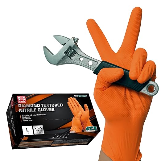 Jointown Basic Heavy Duty Nitrile Gloves, Mechanic Gloves 8 Mil Nitrile Disposable, with Raised Diamond Texture, Case of 100, Orange, Medium