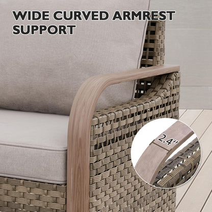 EAGLE PEAK Modern Wicker Outdoor Chair, Patio Chair Curved Armrest, Rattan Patio Furniture for Yard Deck Porch Garden, 1 Chair, Brown/Gray