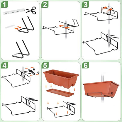 HAITRAL 16.9 Inch Deck Railing Planter Boxes for Plants, Rectangular Hanging Window Boxes Planters with Metal Flower Pots Brackets - 4 Pack Railing Planter Box for Balcony Fences Garden, Red