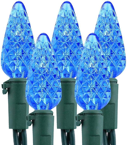 Brizled Upgrade Faceted C5 LED Christmas Lights, 100 LED 33ft Mini String Lights, 120V UL Certified, for Indoor and Outdoor Decoration, Patio and Christmas Tree, Blue