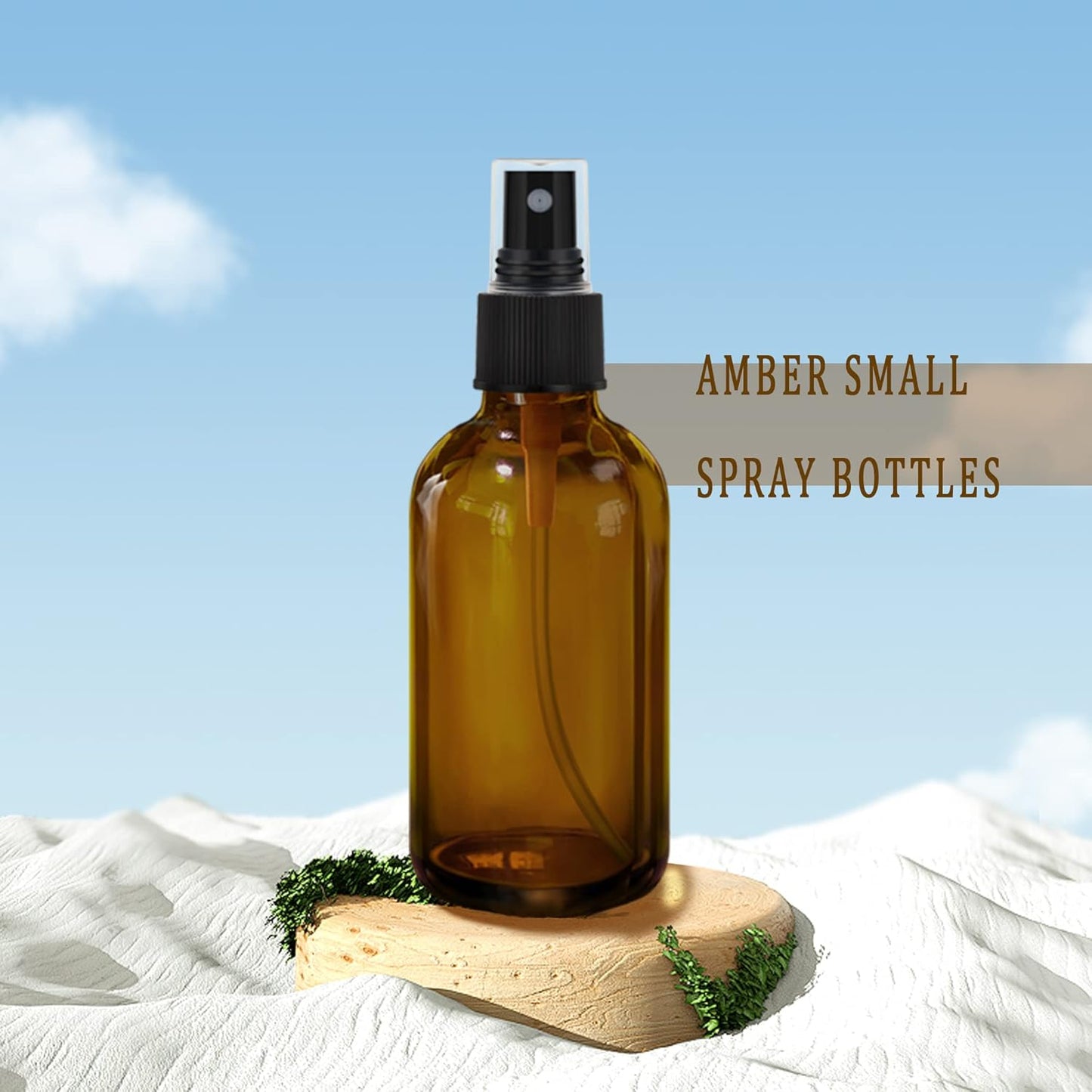 Amber Spray Bottles about 4oz Empty Small Glass Spray Bottle Fine Mist Spray Refillable Containers, Set of 16, Included 24 nozzles, 2 Funnels, 2 Droppers, 24 Labels