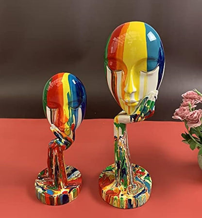 suruim Simple Creative Colorful Female Face Art Statue Thinker Sculpture Abstract Character Crafts Ornament Home Office Bedroom Living Room Study Decoration (Large 15.3x4.9x4.9in)