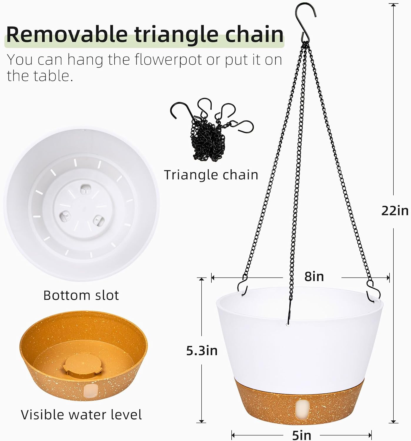 QCQHDU 2 Pack Hanging Planters for Indoor Outdoor Plants, 8 Inch Hanging Baskets Flower Pots with Reservoir Tray & Visible Water-Level