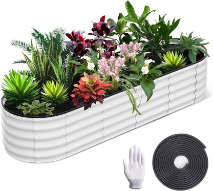 Galvanized Raised Garden Bed, 8x2x1.5Ft Metal Planter Box Outdoor, Oval Open-Ended Base Planter Raised Boxes for Vegetables Flower Herb,Beige