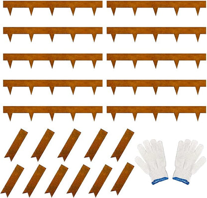 33ft Landscape Edging Cor-Ten Steel - Pre-Rusted Garden Border Kit, 10 Pack Hammer-in Lawn Edging Strips 11 Clips & Gloves - Durable Garden Edge for Lawn, Yard