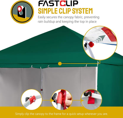 CROWN SHADES 10X10 Comercial Instant Canopy Pop Up Tent with Center Lock (10x10 with 4 Sidewalls, Forest Green)