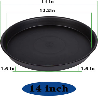 2 Pack of 14 inch Plant Saucer, Heavy Duty Round Plant Trays for Pots, Plastic Plant Water Tray, Flower Plant Saucers for Indoors, Pot Drip Trays for Planter 12-14" (14", Black)