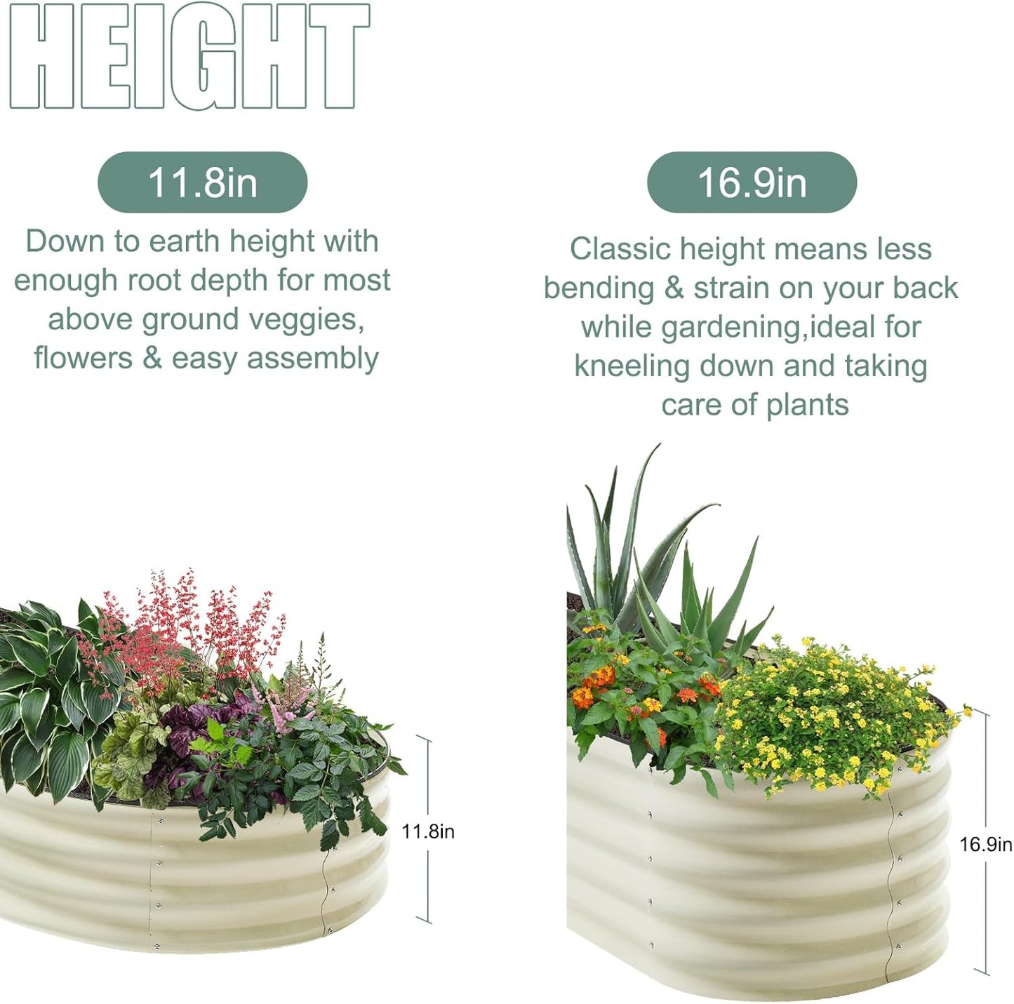 12" Tall Black Oval Metal Raised Garden Bed Outdoor - 7x3ft Galvanized Steel Planter Box for Vegetables/Flowers Modular Rust-Proof Gardening Bed Heavy Duty Plant Container