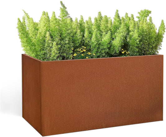 Corten Steel Corner Metal Planter Box Garden Steel Planter Pot for Patio Modern Farmhouse Rustic Design (L32 x W12 x D16, Rusted)