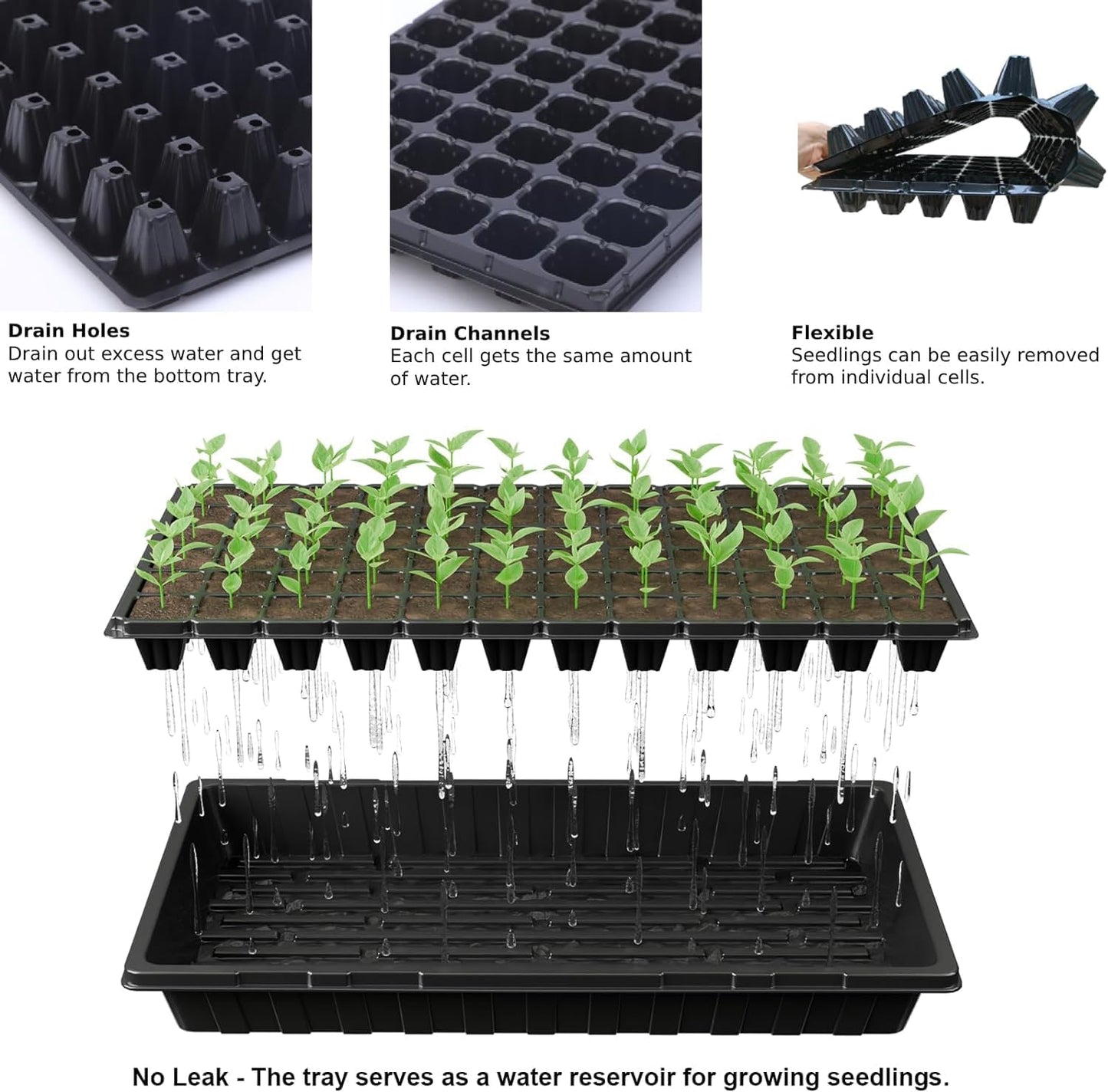 20 Pack Flower and Plant Cultivation Trays,1020 Seed Starting Trays No Holes and 72 Cell Seedling Starter Plugs Reusable for Microgreen Seedling Germination, Indoor Outdoor Gardening