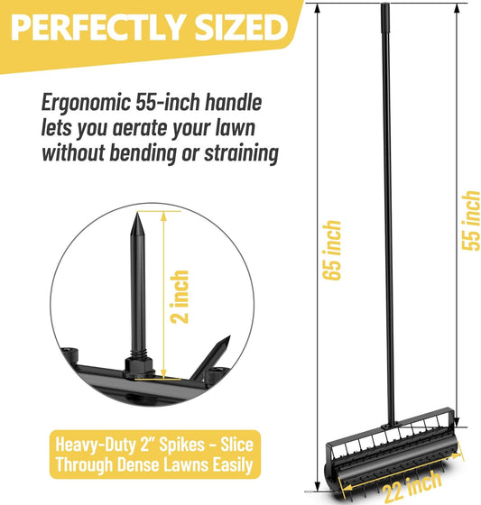 22-Inch Patented Lawn Aerator, Rolling Aerator Lawn Tool, Heavy Duty Lawn Aerator Tool, Grass Aerator & Garden Tools for Aeration & Soil Health