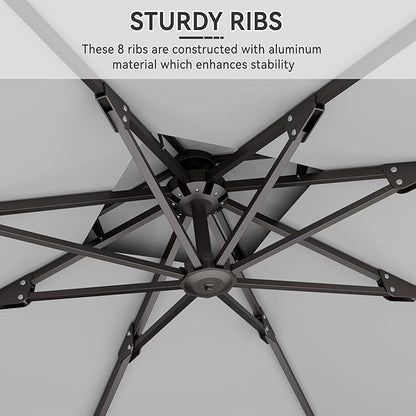 10' X 10' Cantilever Patio Umbrella Outdoor with Base Included Heavy Duty Double Top Windproof Square Offset Umbrellas with 360-degree Rotation for Pool Deck Backyard, Foggy Grey