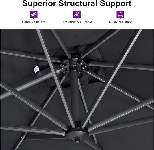 PURPLE LEAF 9 Feet Patio Umbrella Outdoor Cantilever Square Umbrella Aluminum Offset Umbrella with 360-degree Rotation for Garden Deck Pool Patio Black