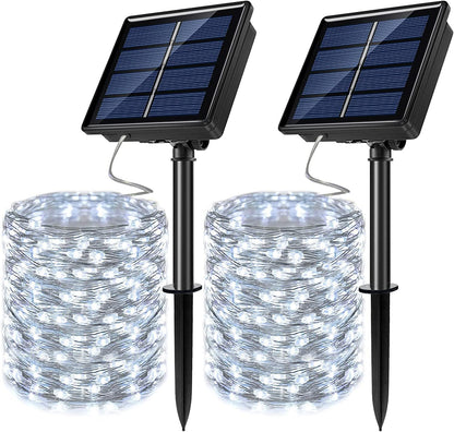 2 Pack Solar Powered Fairy String Lights Outdoor Waterproof 8 Modes Twinkle Christmas Decorations Lights, Each 33ft-100LED, 40ft-120LED, 66ft-200LED, 80ft-240LED, (White, 33)