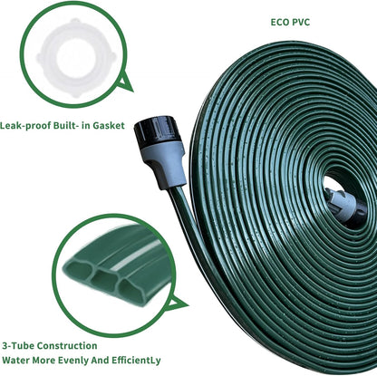 Watoo 2025 Sprinkler Hose & Soaker Hose for Yard - 50 FT Reinforced Flat Garden Hose with Holes, Heavy Duty No-Kink Lawn Irrigation Hose (Includes Stakes, High Pressure Spray)