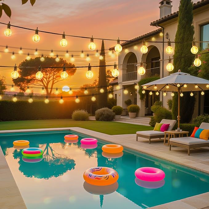 Minetom Solar Outdoor Lights - 38Ft 15 LED Waterproof Solar String Lights with USB Port and Cable Ties, Commercial Shatterproof G40 LED Bulbs, Hanging Patio Light for Backyard Porch Bistro Decor