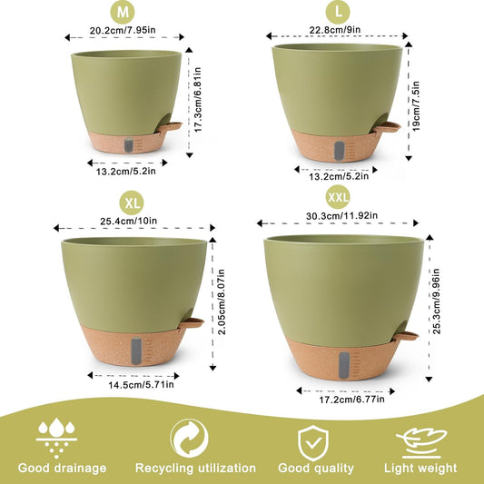Plant Pots,12/10/9/8/ Inch Large Plastic Self Watering Flower Pots Indoor Outdoor with Drainage Holes, Deep Reservoir,Nursery Planting Pot for Indoor Out Door Plants