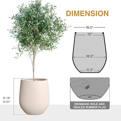 Corso Fiberstone Planter, Round Tapered Drainage Pots, Large Modern Porch Planters for Indoor and Outdoor use (Kilim Beige, 21" H x 19" D)