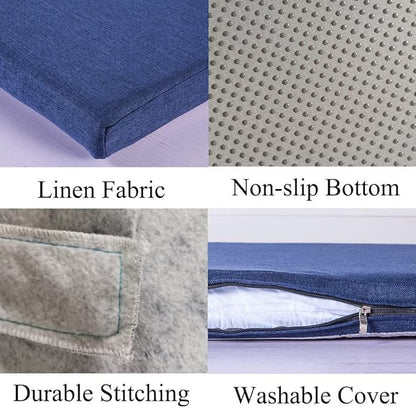 Bench Seat Memory Foam Chair Pads Non-Slip Rubber Back Indoor Swing/Settee Cushion 36 x 16 inch, Blue