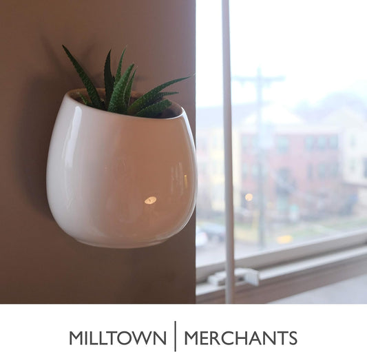 Milltown Merchants Succulent Wall Planter - Black Ceramic Wall Mounted Planter - Succulent Plant Pot - Hanging Vase for Living Wall (1 Pack/Modern/White)