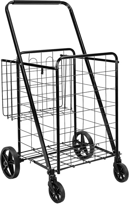 Amazon Basics Foldable Shopping Utility Cart with 360-Degree Wheels, Easy Assembly, Black, X-Large