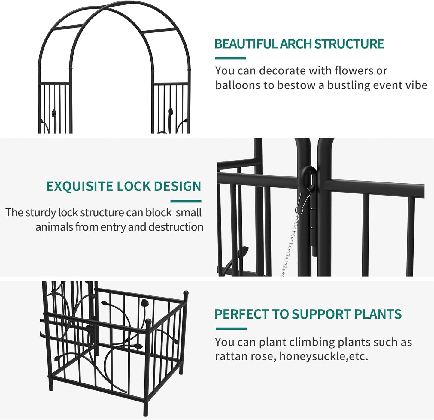 YITAHOME Garden Arbor with Gate and Planter Boxes, 87IN Wedding Arches for Ceremony, Metal Garden Arch for Climbing Plants Outdoor, Black Garden Archway for Lawn, Patio and Backyard