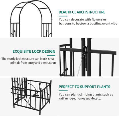 YITAHOME Garden Arbor with Gate and Planter Boxes, 87IN Wedding Arches for Ceremony, Metal Garden Arch for Climbing Plants Outdoor, Black Garden Archway for Lawn, Patio and Backyard