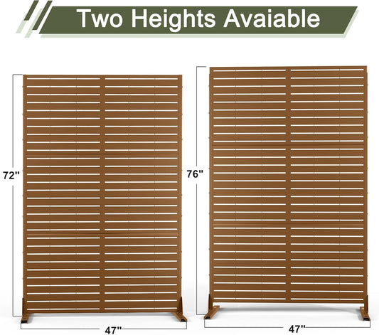 Metal Privacy Screen Outdoor 72" H×47" W, Freestanding Decorative Privacy Screen for Balcony Yard&Garden,Privacy Fence-Brown&Louvered