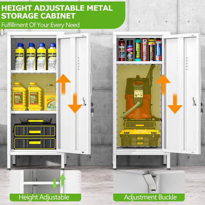 35" Metal Storage Locker, Lockable Employees Metal Locker with Door and Adjustable Shelves, Steel Locker for Home, School, Office, Gym (White)