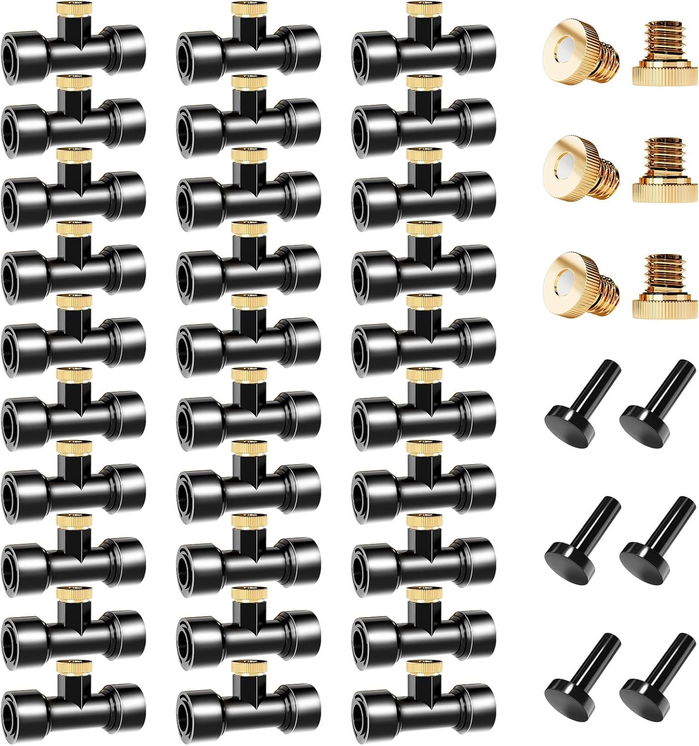 Misting Nozzles Kit Include 36 Pcs Misting nozzle 30 Pcs Misting 6 Pcs Plug nozzle tees for Outdoor Spray Cooling System (72 Pieces)