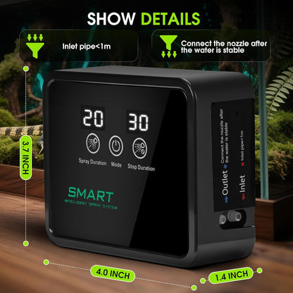 Reptile Humidifier Reptile Mister System with Timer & 360° Nozzles, Chameleons, Snakes, Frogs Misting for Terrarium, Auto Misting for Terrariums, Adjustable Nozzles & Quiet Operation