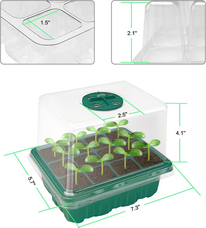 Seed Starter Tray, 2 Pcs Plant Propagation Station with Grow Light,Seedling Starter Trays with Timing Controller,Mini Greenhouse Kit with Humidity Domes and Base,Plant Tray for Seeds Growing Starting