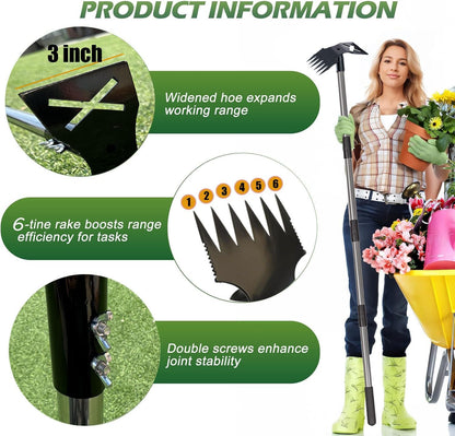 Weed Puller Tool with Long Handle, 60'' Weed Remover Weeding Tool, 2 in 1 Hand Weed Rake and Garden Hoe for Gardening, Uprooting Weeding Tool for Yard, Lawn, Patio, Garden