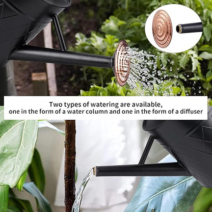 1.75 Gallon Outdoor Metal Watering Can for Garden Plants, Vintage Zinc Watering Can with Removable Spray Spout, Ideal for Outdoor Use (Black)