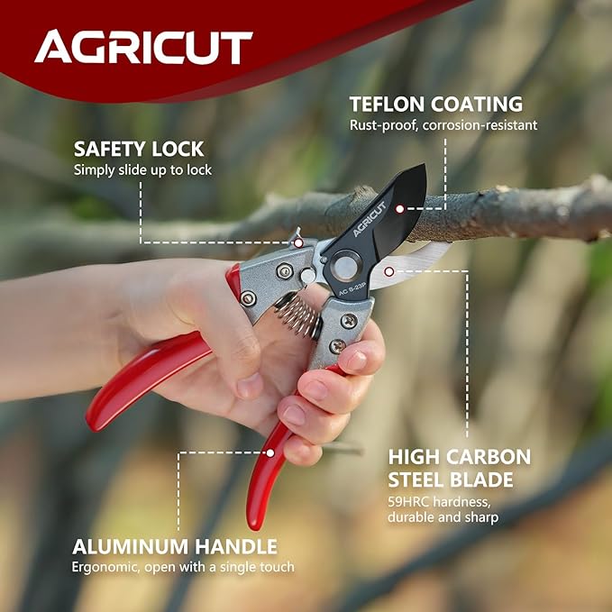 AGRICUT Pruner and Leather Holster - 1 Inch Cut Capacity Hand Clippers PU Holster for Pruning Shears