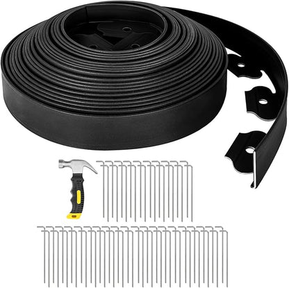 GROWNEER 66FT Landscape Edging Flexible 2 inch Tall Garden Border with 60pcs Galvanized Steel Anchoring Spikes and Hammer Lawn Edging Kit for Flower Bed, Pathway, Landscaping Project, Black