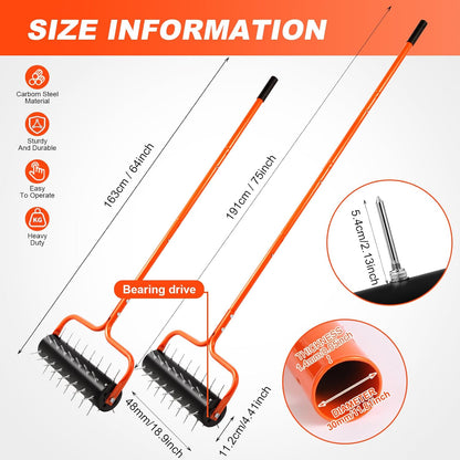 Lawn Aerator, 21" Manual Push Coring Aerator,Preasembled Spike Gardening Aerator Tool,Lawn Plug Soil Aerator,Aerator Lawn Tool,75" Adjustable Handle with Quick Clip,Heavy Duty Aerator.