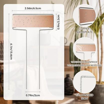 25PCS Copper Metal Plant Tags Plant Labels with 50Pcs Labels, Rainproof PET Film & 2 Permanent Pen, 6.1 inch Weatherproof Banner Garden Markers, Marking Protection Seedling Signs Nursery Tags