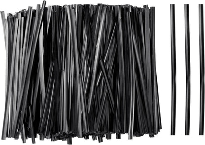 HARFINGTON 800pcs Bag Twist Ties 4" Reusable Plastic Metallic Twist Ties Wire Cable Ties for Party Bread Candy Cake, Black