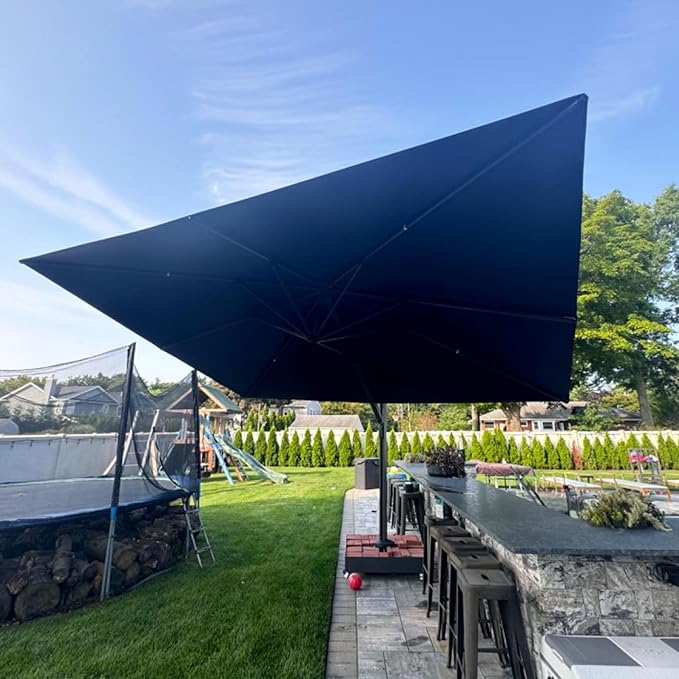 PURPLE LEAF 11' X 15' Rectangle Patio Umbrella Large Outdoor Aluminum Offset Umbrella with 360-degree Rotation Cantilever Umbrella for Garden Deck Backyard Pool Grey