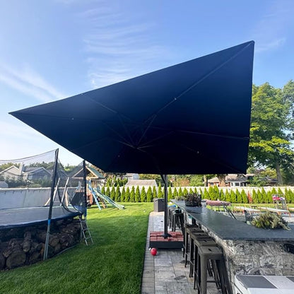 PURPLE LEAF 11' X 15' Rectangle Patio Umbrella Large Outdoor Aluminum Offset Umbrella with 360-degree Rotation Cantilever Umbrella for Garden Deck Backyard Pool Grey