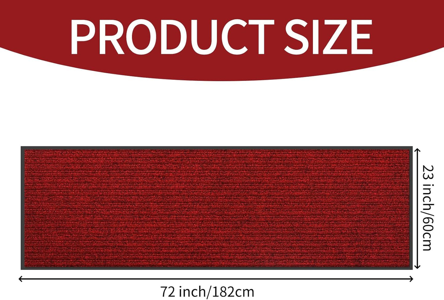 fani Heavy Duty Large Outdoor Indoor Entrance Black Doormat Waterproof Low Profile Entrance Rug Front Door Mat Patio Anti-Skid Rubber Back, 23x72 inch (Red)